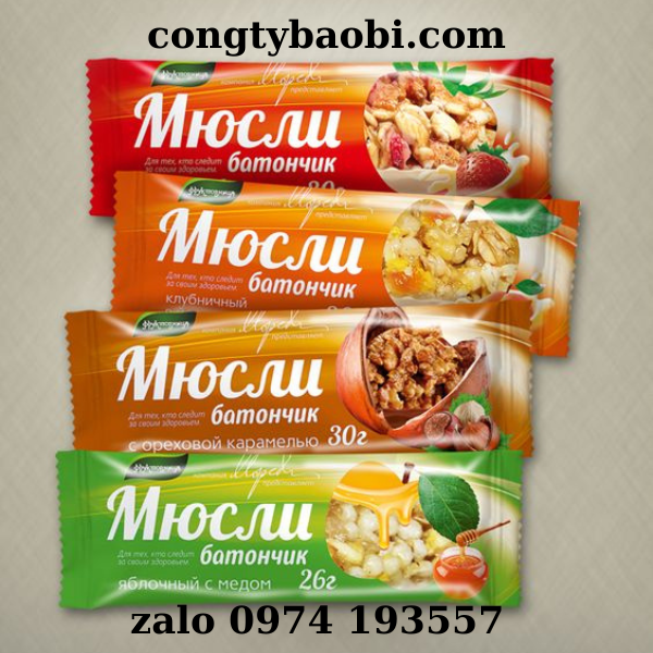 Cuộn màng đóng gói túi bánh kẹo dán lưng giữa màu đỏ, hồng, xanh, nâu