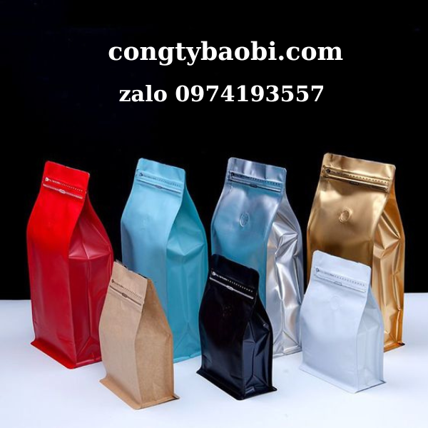 Túi zip đáy đứng 8 cạnh màu xanh, đỏ, trắng, vàng, đen