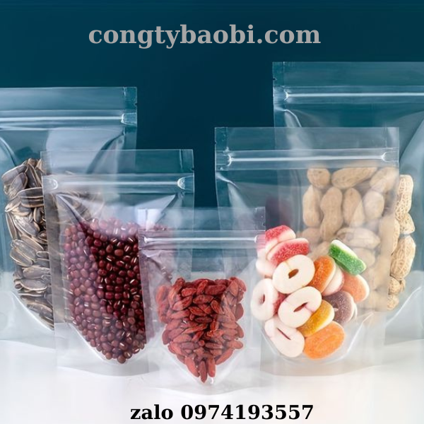Túi zip đáy đứng 2 mặt trong suốt đựng thực phẩm sấy khô, kẹo.