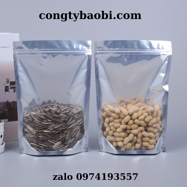 Túi zip đáy đứng 1 mặt trong 1 mặt bạc đựng hạt sấy