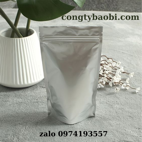 Túi zip đáy đứng 2 mặt bạc đựng thực phẩm
